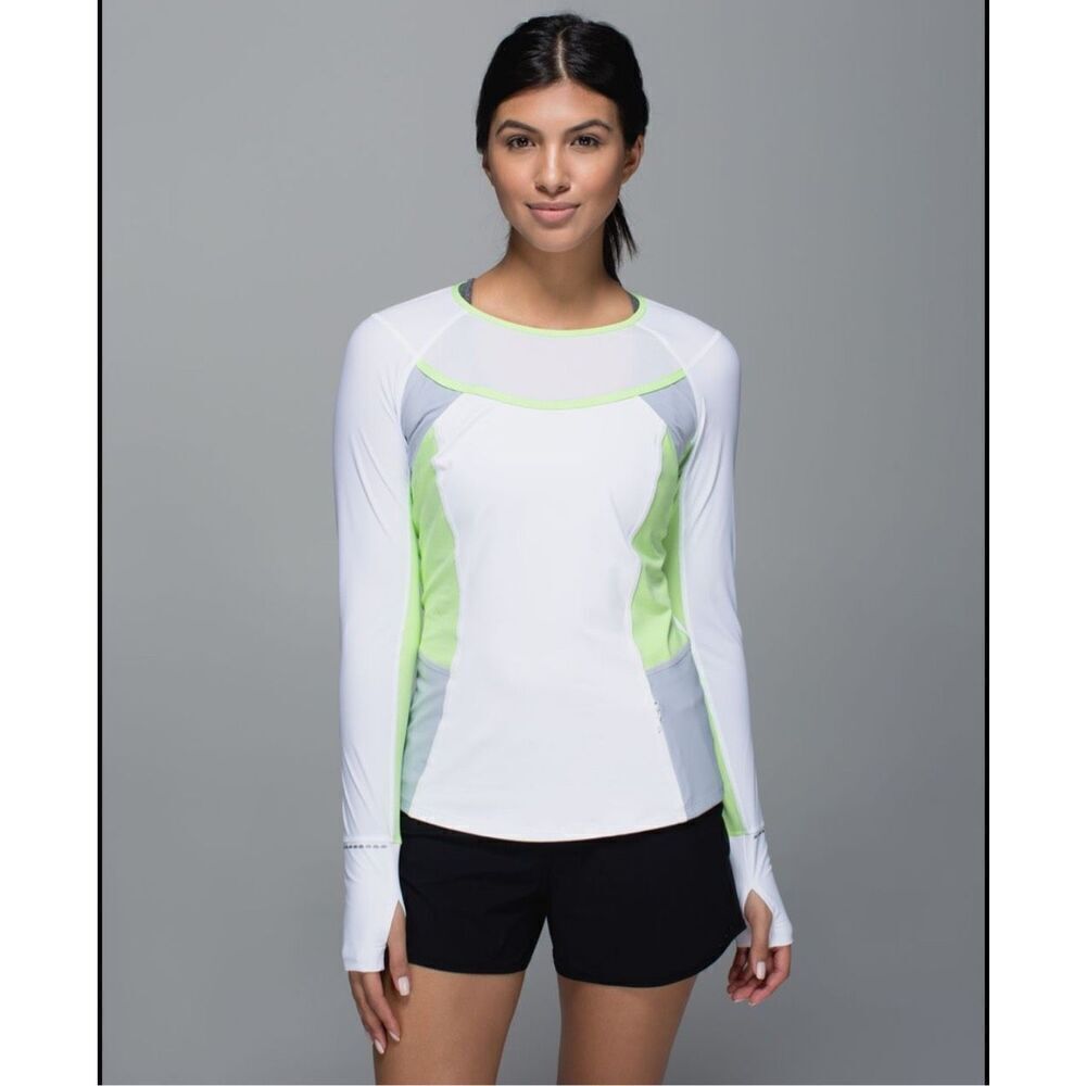 LULULEMON TRAIL BOUND LONG SLEEVE 8 WHITE CLEAR MINT Top Running Hiking Workout‎